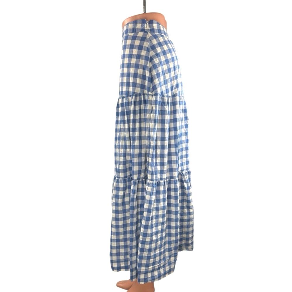 GAP Women's White Blue Gingham Check Tiered Summer Maxi Flare A-Line Skirt Sz 2P - Picture 2 of 5
